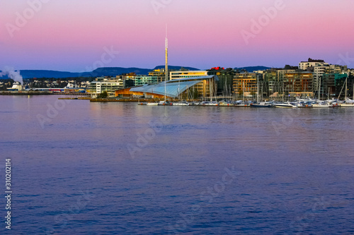 Photography Oslofjord and Oslo skyline at sunrise, Norway