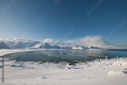 Coastal landscape of Moskensoy in the Loftofen archipelago Norway photo