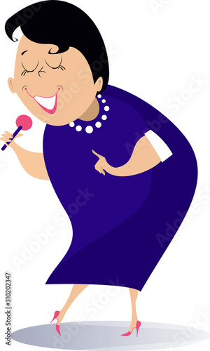 Romantic singer woman isolated illustration. Cartoon woman with microphone sings a song with inspiration illustration