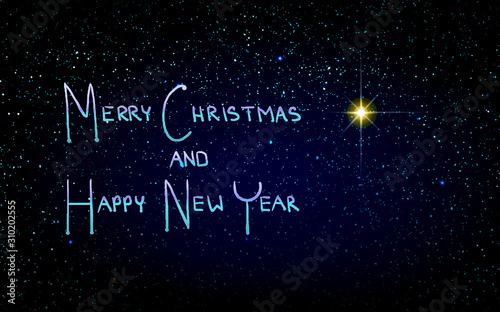 Merry Christmas background with colorful stars. Abstract sky background.