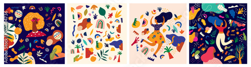 Fototapeta Dekoracyjna kolekcja abstrakcyjna z kolorowymi doodles. Ręcznie rysowane nowoczesne ilustracje