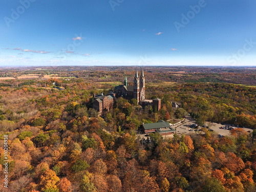Church on a Hill in Autum (Drone)