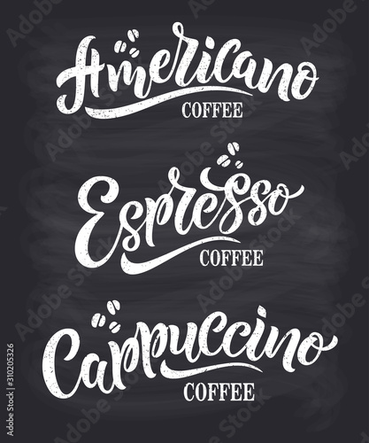 Coffee handwritten lettering .Coffee typography vector design for a coffee house. Design template celebration. Vector illustration.