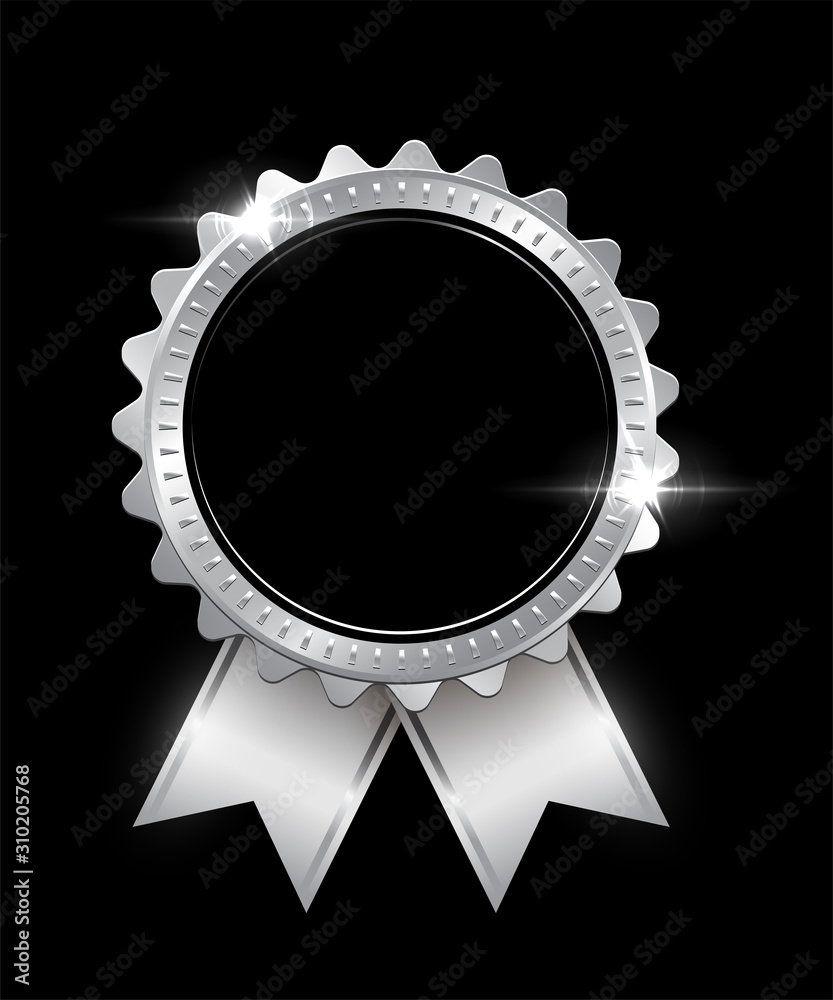 Vector silver seal with ribbons isolated on black background. Vector silver seal with ribbons isolated on black background.