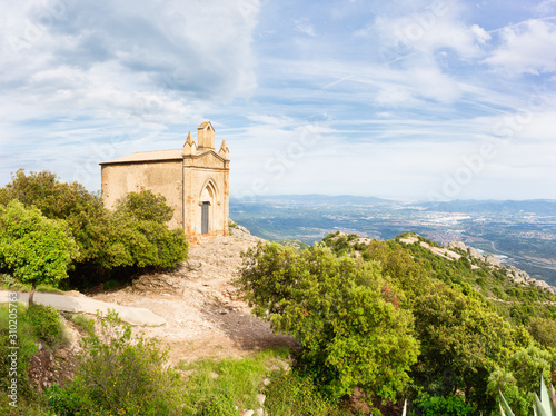 Small church "Ermita de Sant Joan" in Montserrat rocks near the Montserrat abbey, Catalonia. Barcelona
