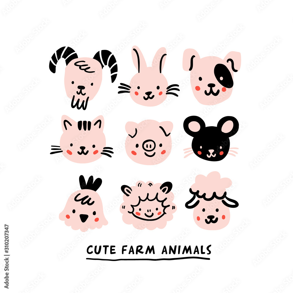 cute doodle cartoon farm animals scandinavian cute doodle cartoon farm animals scandinavian
