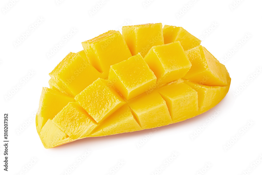 Mango cubes and slices Isolated on white background Mango cubes and slices Isolated on white background