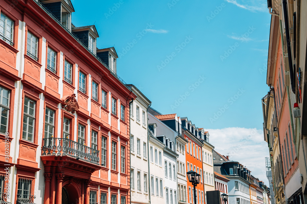 Old town Hauptstrasse main street colorful buildings in Heidelberg, Germany