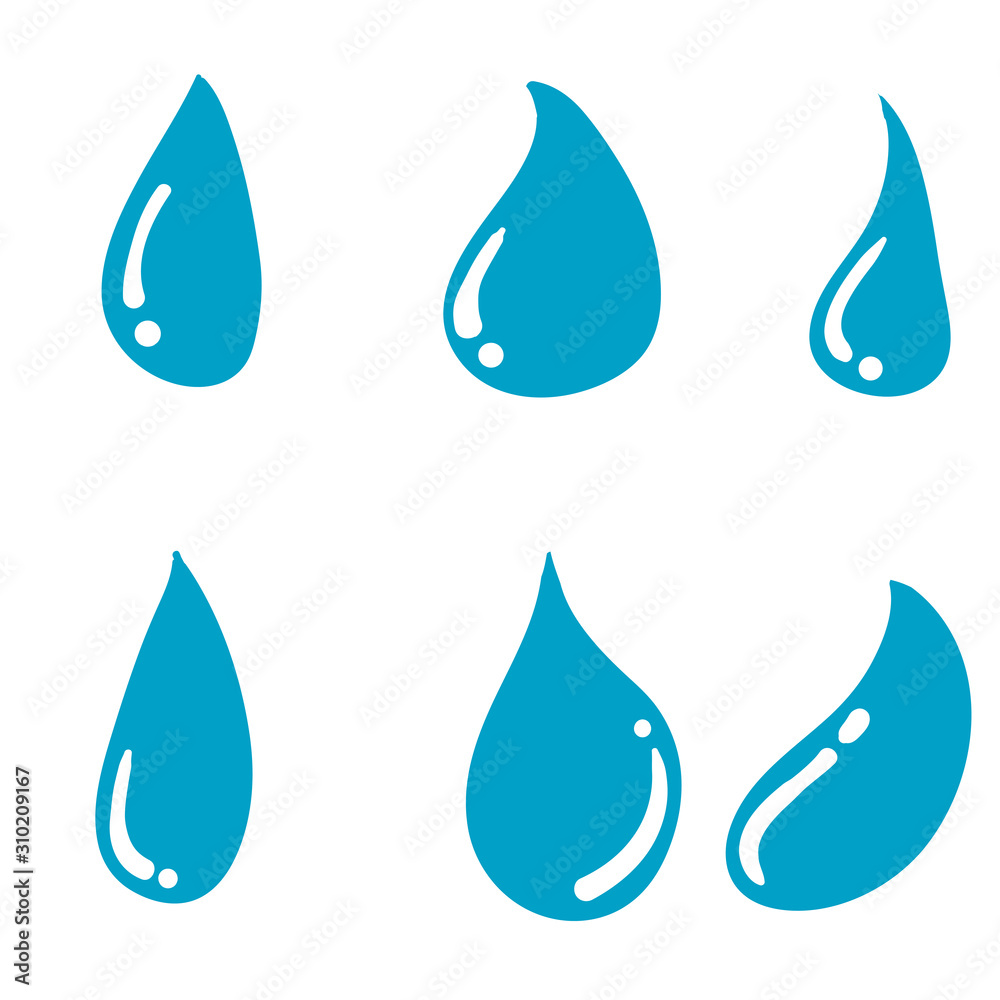 hand drawn abstract set of blue water drop icons on white background hand drawn abstract set of blue water drop icons on white background