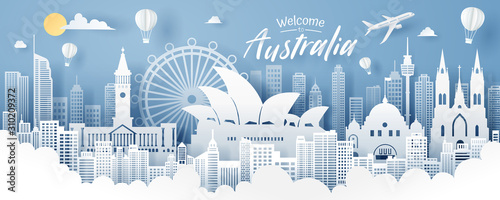 Paper cut of Australia landmark, travel and tourism concept.