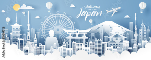 Paper cut of Japan landmark, travel and tourism concept, eps 10 vector.