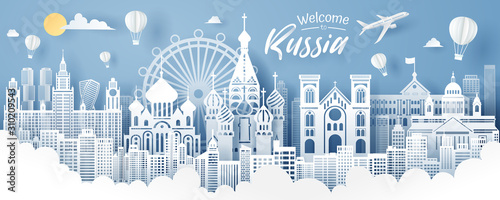 Paper cut of Russia landmark, travel and tourism concept.