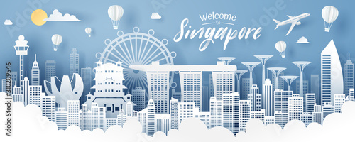 Paper cut of Singapore landmark, travel and tourism concept