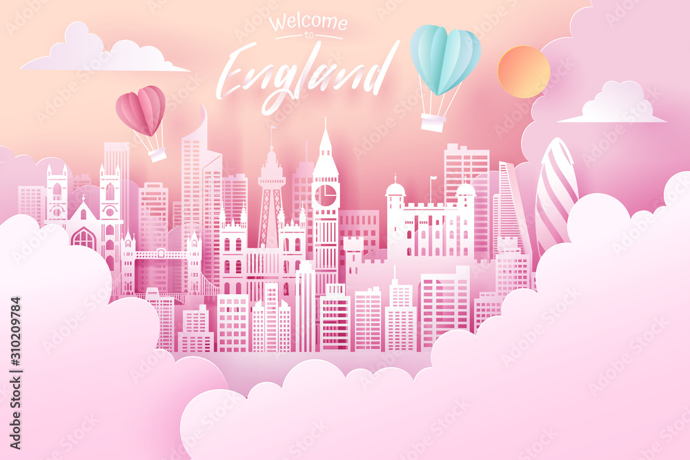 Paper cut of England landmark, travel and tourism concept. Paper cut of England landmark, travel and tourism concept.