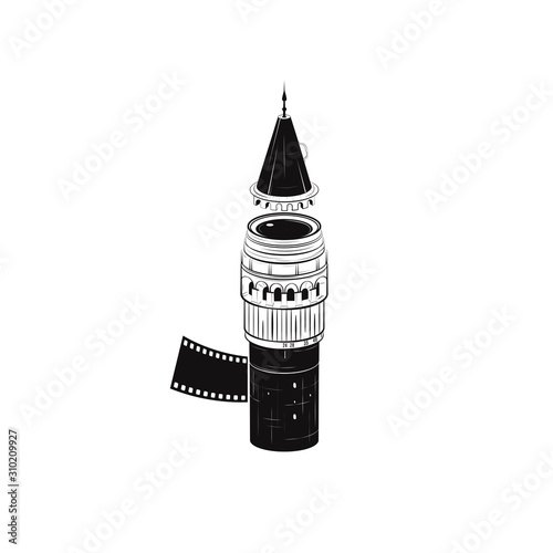 Galata Tower and Camera Lens vector illustration