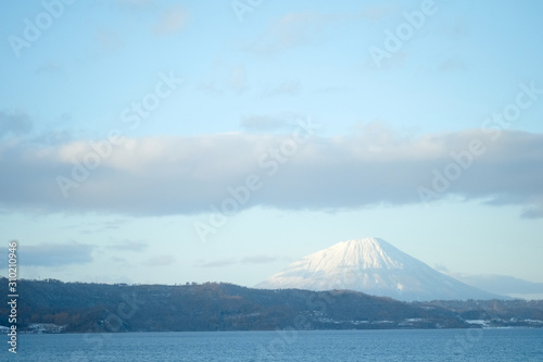 Toya Lake (Toyako) with snow. the famous tourist attraction of Hokkaido.