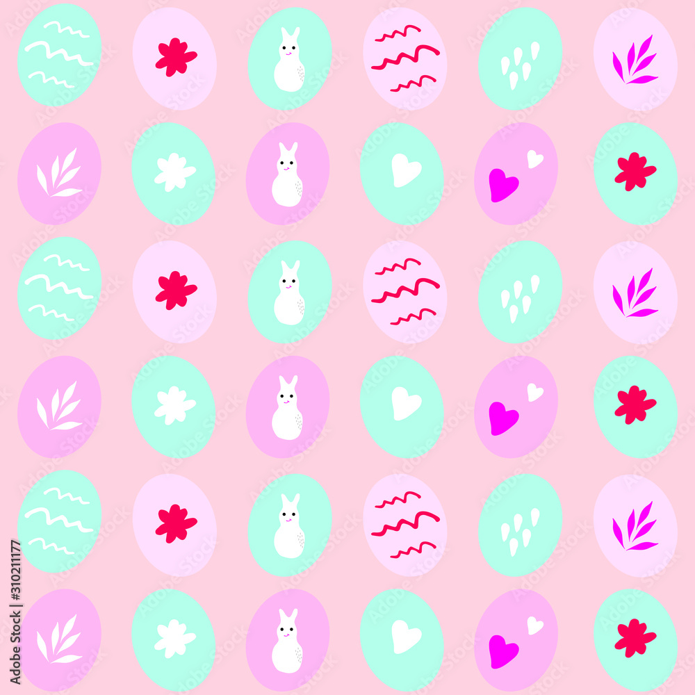 sweet Easter backdrop with Easter eggs in vector. Easter pattern 