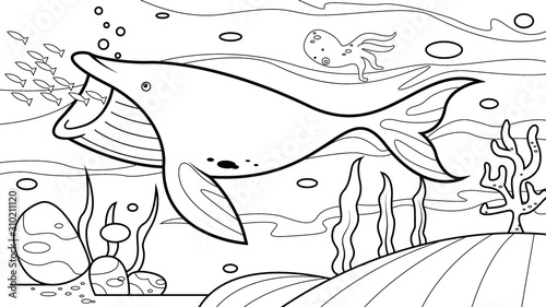Whale under the sea. coloring book vector