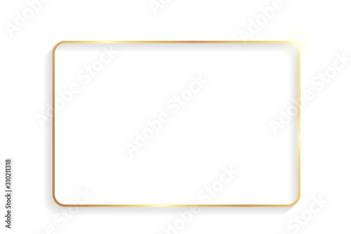 Golden rectangle frame with rounded corners, shadows and highlights isolated on a white background.