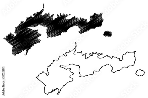 Eastern District, American Samoa (Unincorporated and unorganized U.S. territory, United States of America) map vector illustration, scribble sketch Western Samoa (Tutuila, Aunu'u island) map