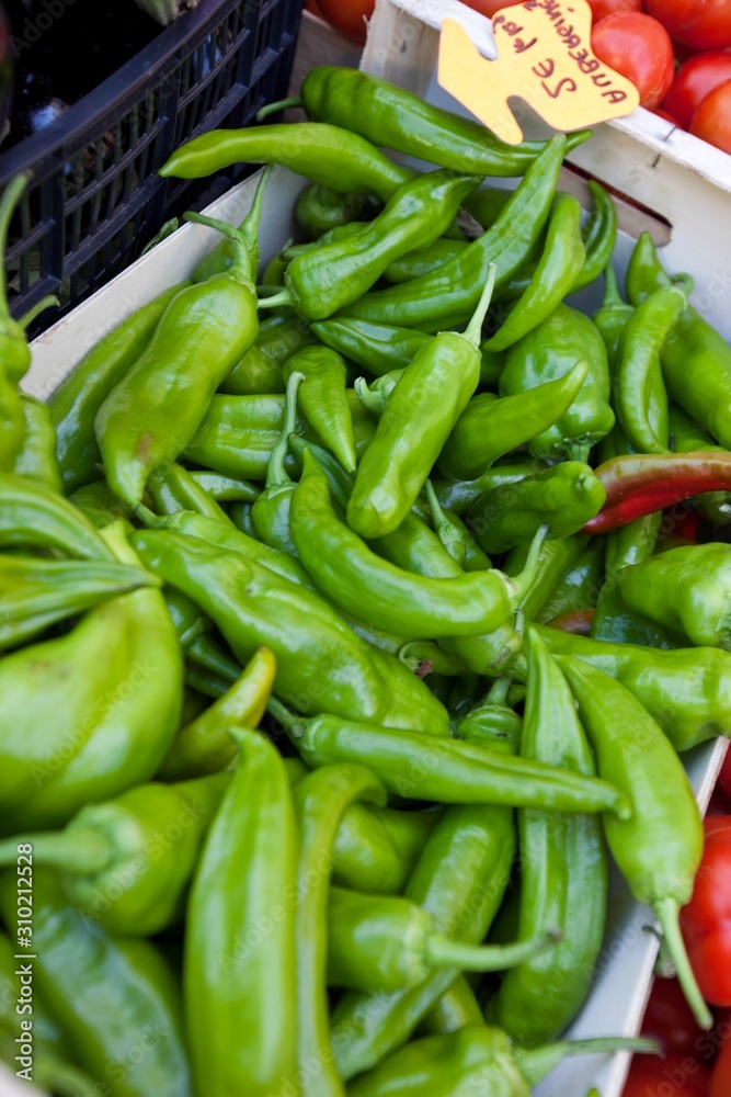 Close-up of green chili pepper in store Close-up of green chili pepper in store