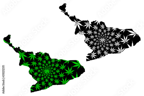 Central Region (Administrative divisions of Ghana, Republic of Ghana) map is designed cannabis leaf green and black, Central map made of marijuana (marihuana,THC) foliage....