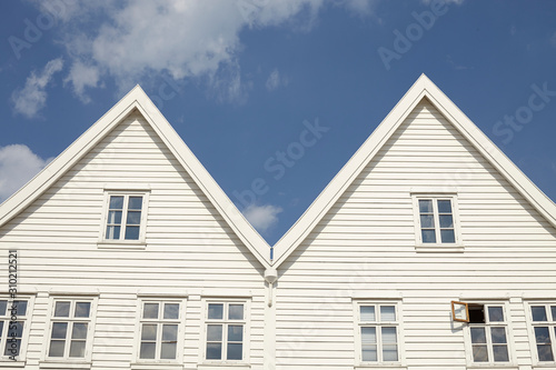 White wooden houses in Bergen, Norway, Scandinavia, Europe