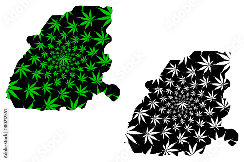 Eastern Region (Administrative divisions of Ghana, Republic of Ghana) map is designed cannabis leaf green and black, Eastern map made of marijuana (marihuana,THC) foliage.. photo