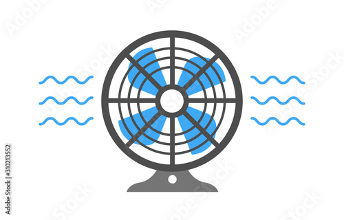 Electric desk fan icon.  Air roating propeller. Ventilation, air conditioning device.