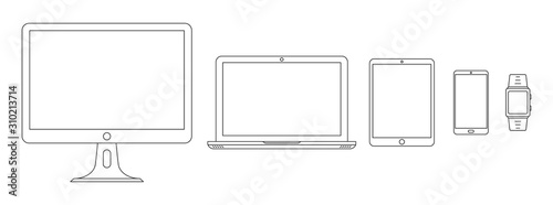 Set of linear device icons. Vector outline devices photo
