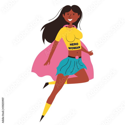 Black woman hero african american. African American achievements. A man with superpowers saves the world. Vector editable illustration