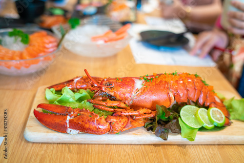 Lobster giant shrimp grilled serve in restaurant