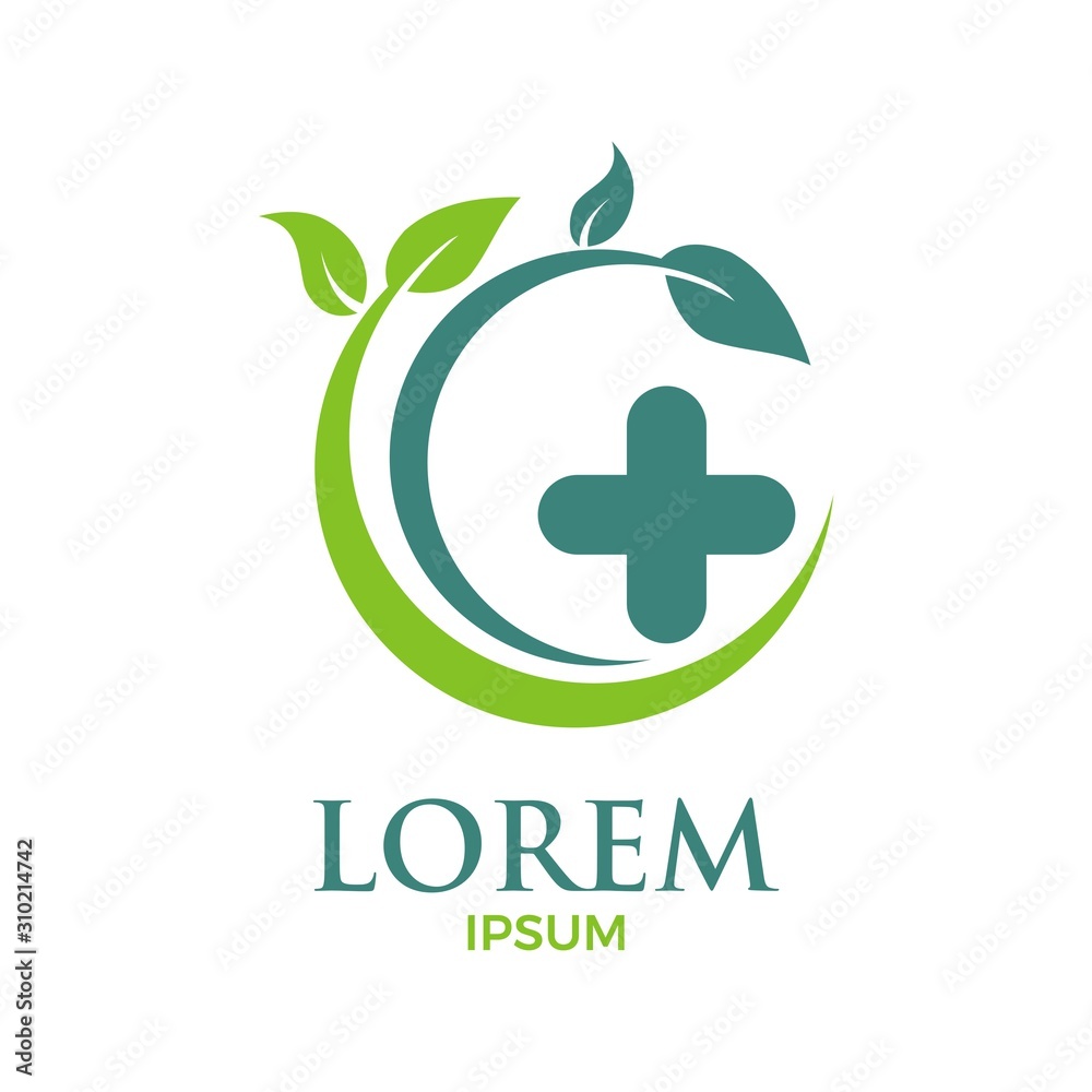 vector illustration of leaves and cross in circle for medical logo design vector illustration of leaves and cross in circle for medical logo design