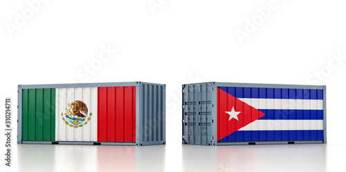 Photography Freight container with Mexico and Cuba national flag
