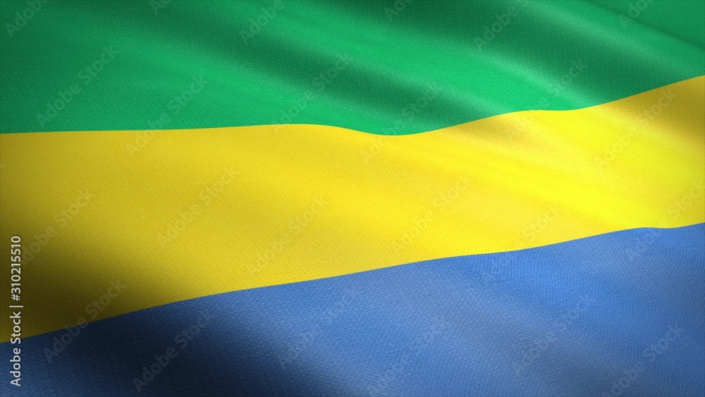 Flag of Gabon. Realistic waving flag 3D render illustration with highly detailed fabric texture Flag of Gabon. Realistic waving flag 3D render illustration with highly detailed fabric texture