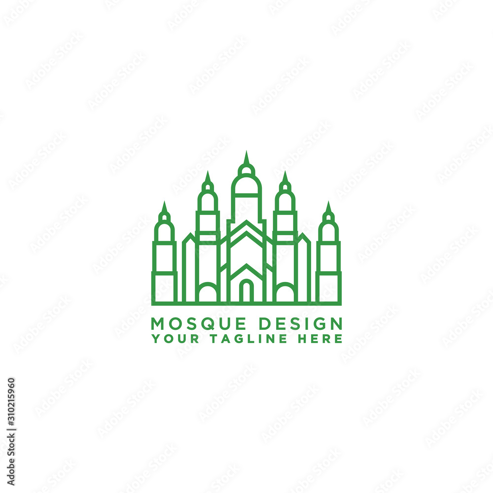 Creative illustration of the mosque in line style. Islamic Day Celebration. - Vector 