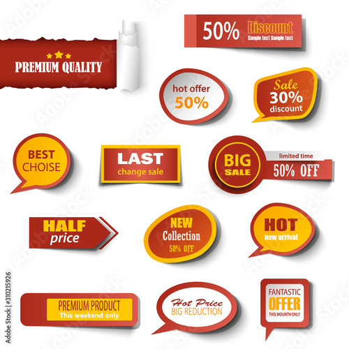 Collection stikers element in red yellow design