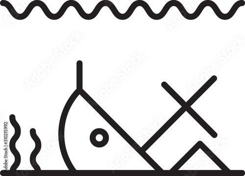 Black line Sunken ship at the bottom of the sea icon isolated on white background. Vector Illustration