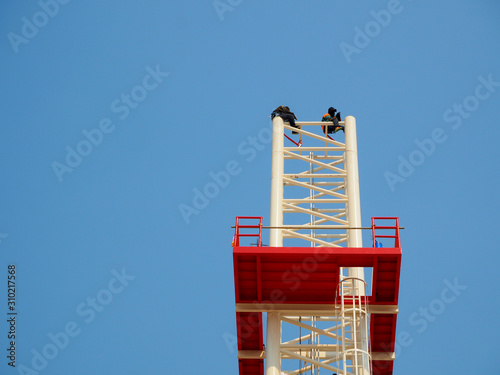 Man working on the Working at height in construction site