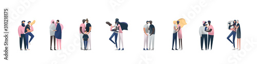 Adoption vector illustration. Non traditional family homosexual couples male, female. Multinational families.