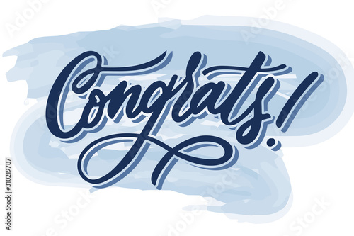 Handwritten Congrats lettering text. Drawn art sign