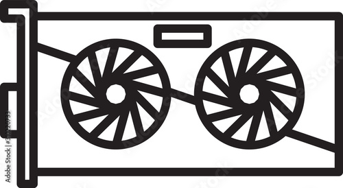 Black line Video graphic card icon isolated on white background. Vector Illustration