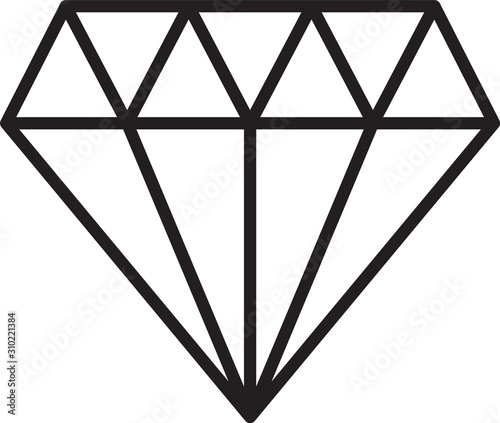 Black line Diamond icon isolated on white background. Jewelry symbol. Gem stone. Vector Illustration