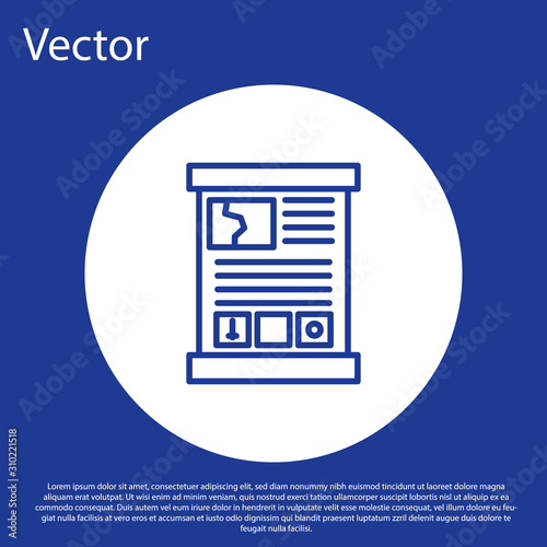 Blue line Game guide icon isolated on blue background. User manual, instruction, guidebook, handbook. White circle button. Vector Illustration