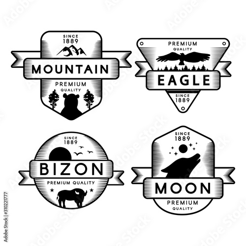 Flying Eagle and Bizon, Moon and Mountain Set Logo