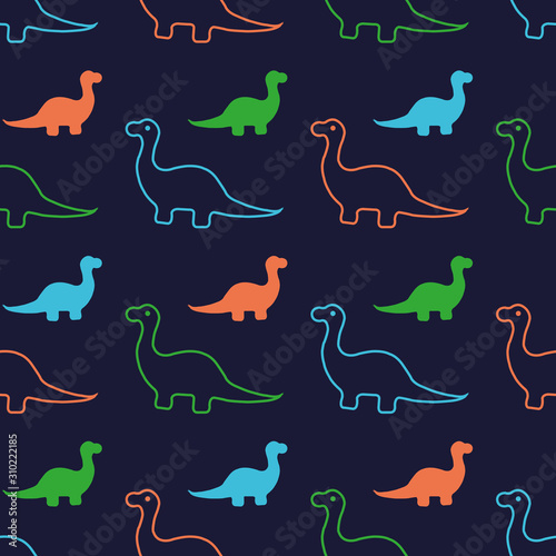 Vector dinosaur outline and silhouette seamless pattern background. Perfect for fabric  scrapbooking  wallpaper projects.