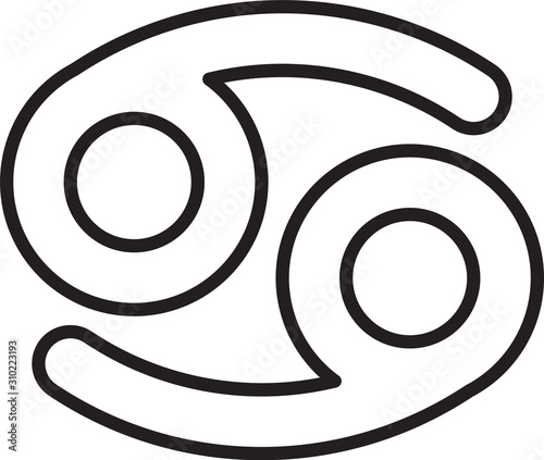 Black line Cancer zodiac sign icon isolated on white background. Astrological horoscope collection. Vector Illustration