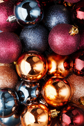 Colorful collection of Christmas Balls useful as a background patternColorful Christmas balls close up as background. photo