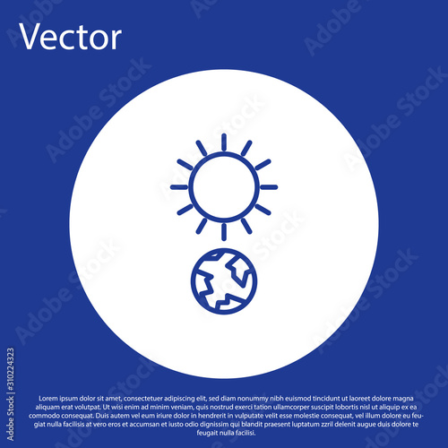 Blue line Solstice icon isolated on blue background. White circle button. Vector Illustration