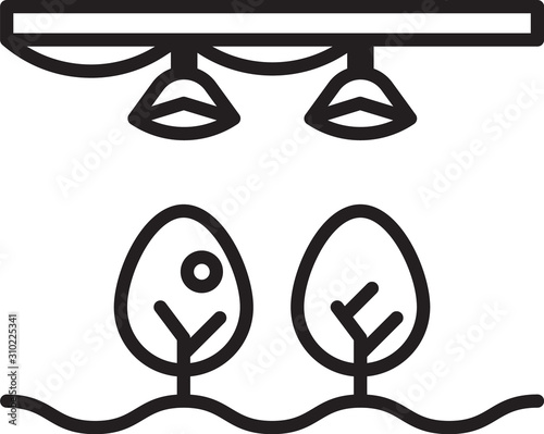 Black line Smart farm with light bulb and plant symbol icon isolated on white background. Vector Illustration